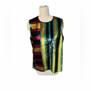 Diane Von Furstenberg Sequin Saxon Stripe Shell Top in a multi-color, medium